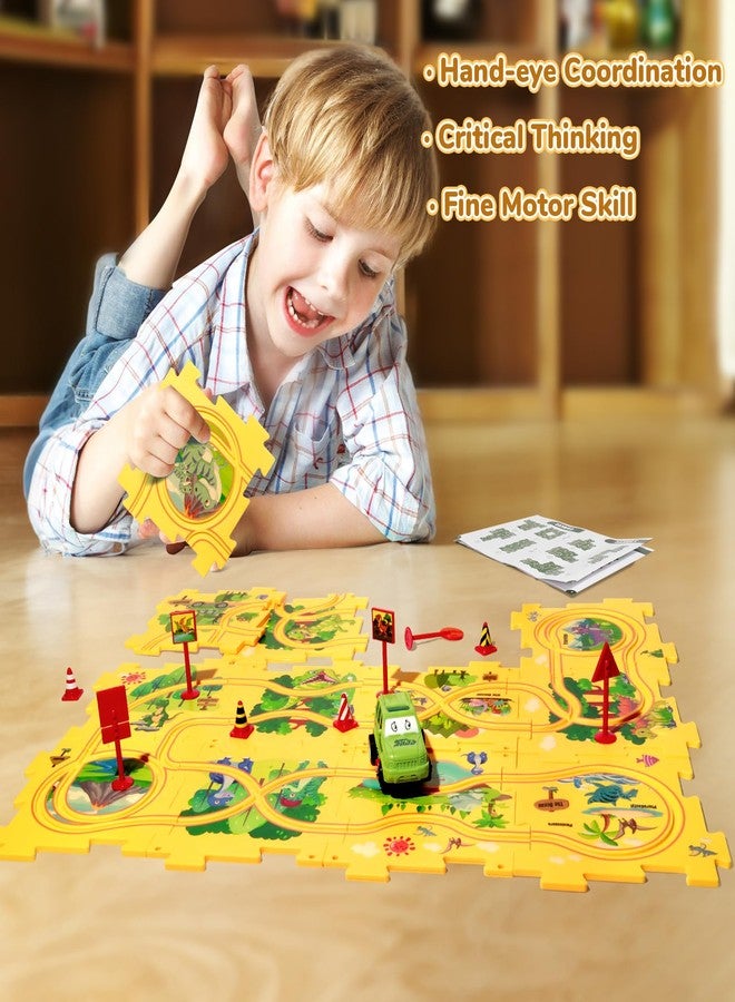 YOOYID Plastic Dinosaur Puzzles for Kids with A Cute Car, Montessori Toys for 3 4 5 6 Year Old Boys, Race Tracks for Kids 3-5, Toddler Puzzle Track Play Set, Gifts for 3 4 5 6 Year Old Boys Toys - Image 2